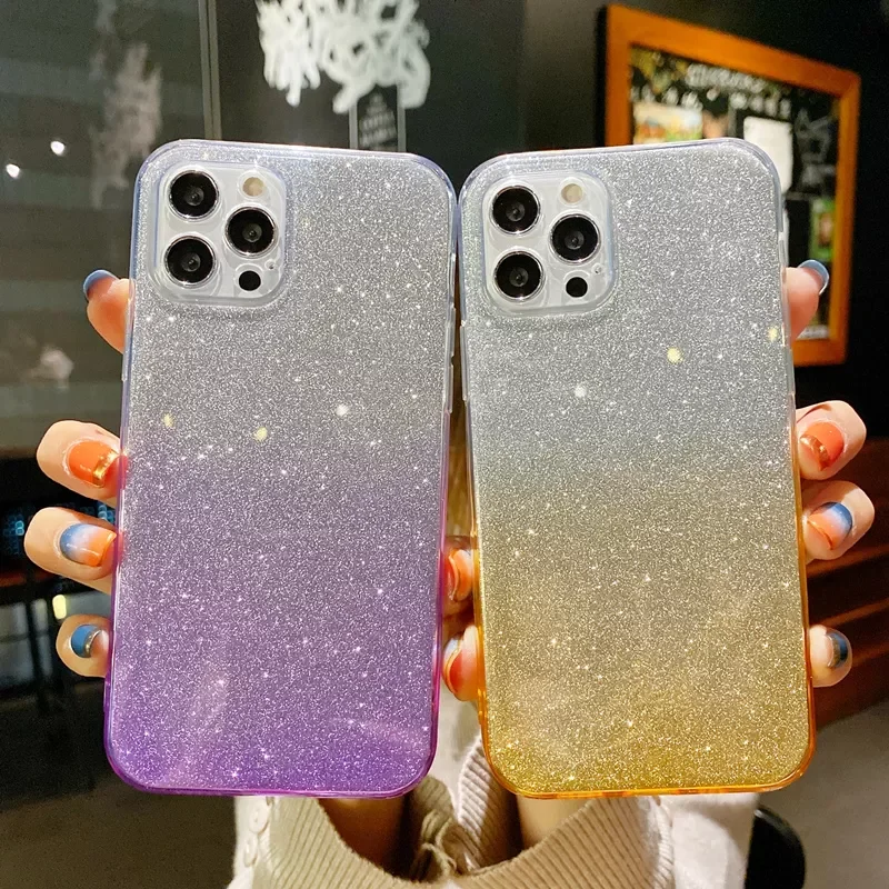 

iPhone 13 12 11 Pro Max Mini x XR XS 6 7 8 plus se2020 luxury gradient soft TPU shiny Sequin cover silicone shockproof case