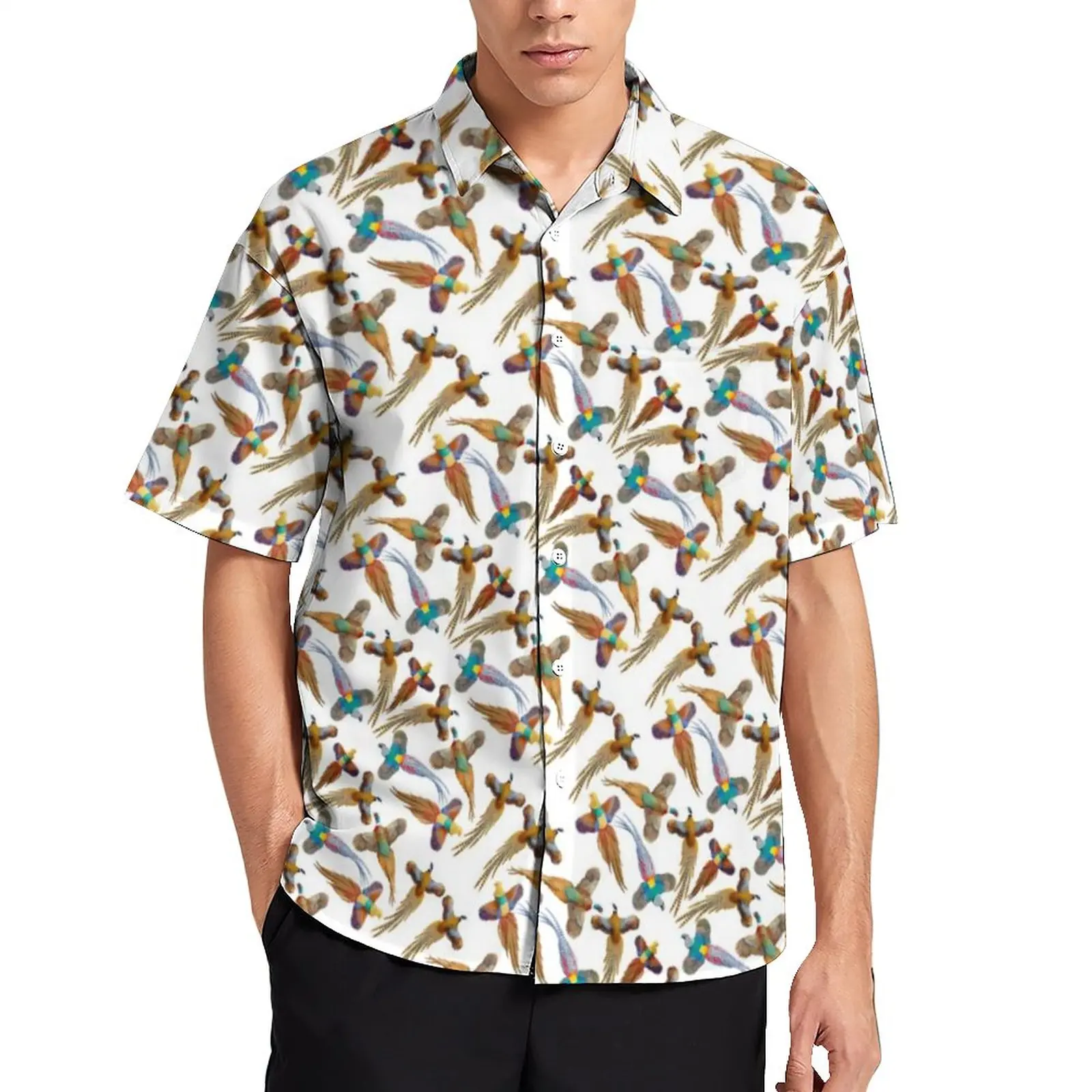 

Birds Print Casual Shirt Man Flying Wild Pheasants Vacation Shirt Hawaiian Streetwear Blouses Short-Sleeved Graphic Oversize Top