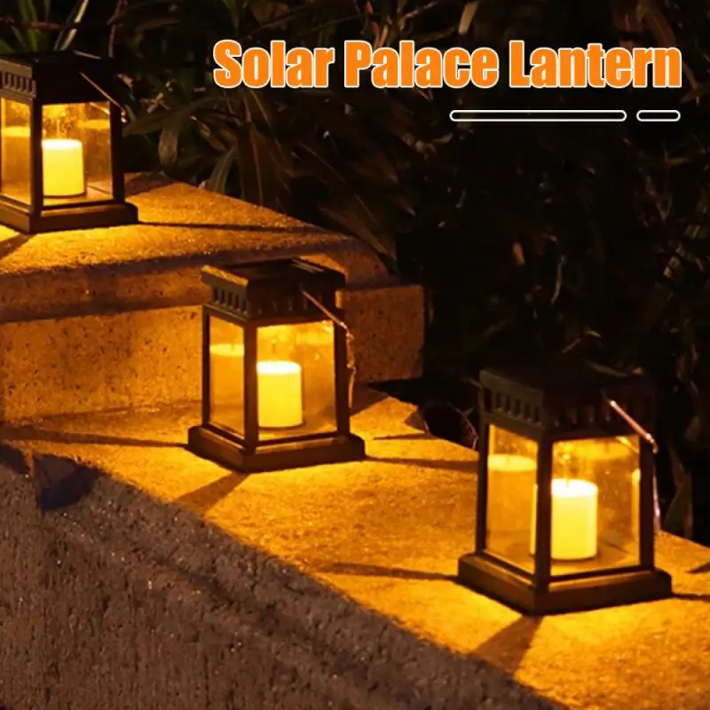 

Solar Candle Lantern Lamp Retro Palace Lantern Decor For Outdoor Courtyard Villa Patio Small Wind Light Candle Flashing Lanterns
