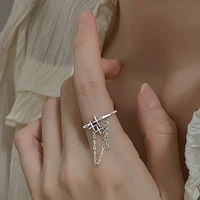 retro handmade chain ring cross open adjustable finger rings for women fashion jewelry accessories party gift
