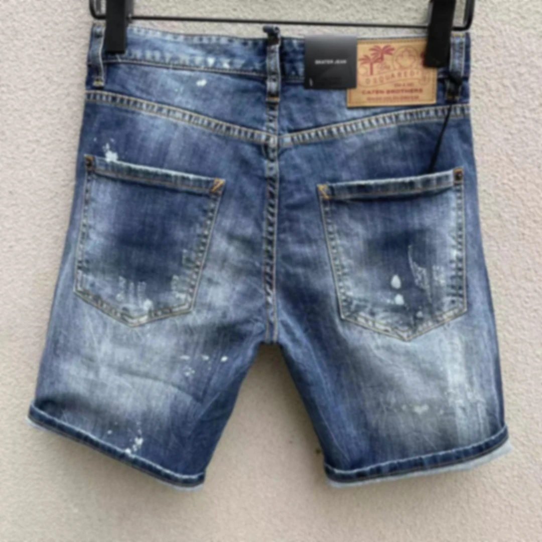 2023 Summer New D2 Jeans Trendy Men's Fashion Side Colorful Ribbon Denim Shorts with Broken Capris