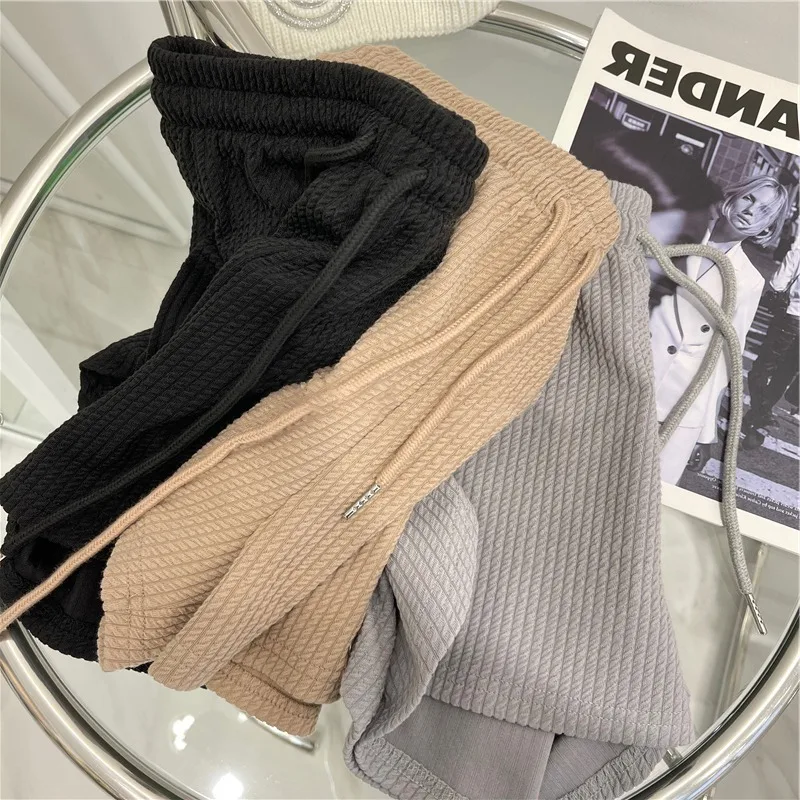 Women's Shorts U-shaped Hem Loose High Waisted Sports Shorts Korean Casual Lace Up Drawstring Solid Hot Pants Female Bottoms2023