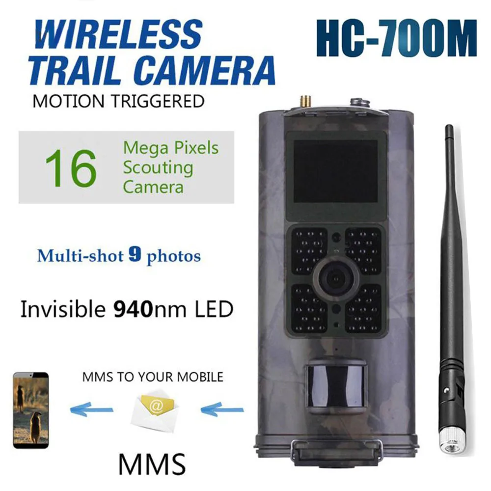 

HC700M Cellular Hunting Camera 2G GSM MMS SMS SMTP Trail Camera Mobile 16MP Night Vision Wireless Wildlife Surveillance