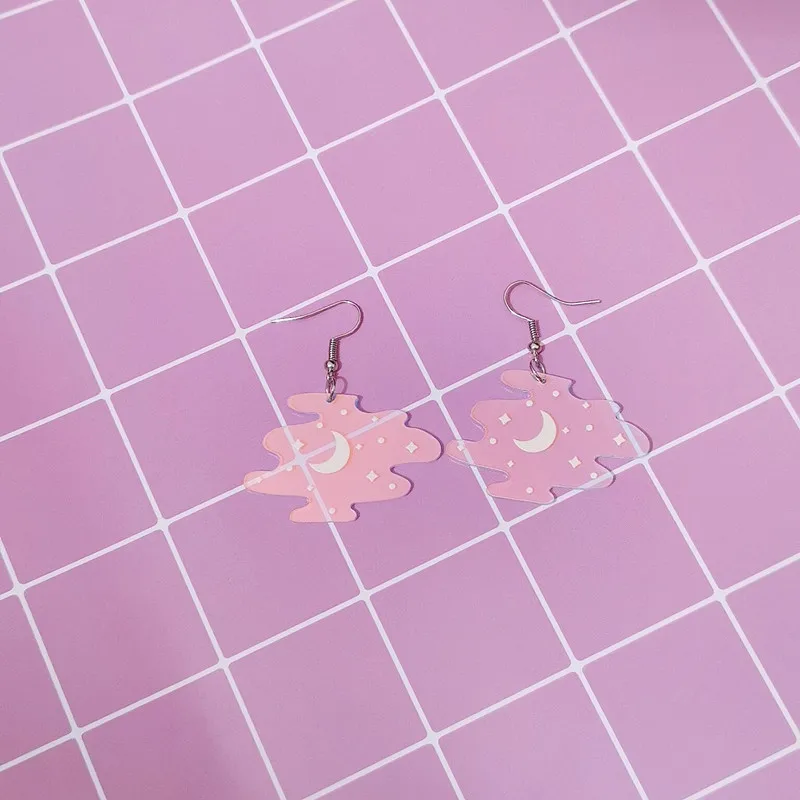 1 пара сережек в виде звезд и Луны с облаками звездами очаровательные Акриловые