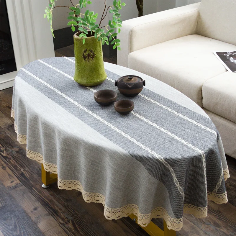 Fashion Nordic Coffee Table Tablecloth Cotton Linen Long Oval Tea Table Cloth Duck Egg-Shaped Living Room Tea Table Table Cover
