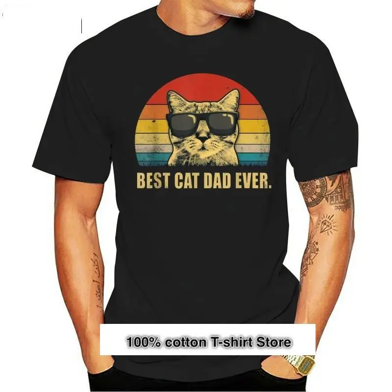 

Camiseta de algodón con estampado para hombre, prenda de vestir, con estampado de gato, papá y padre, Estilo Vintage, de verano