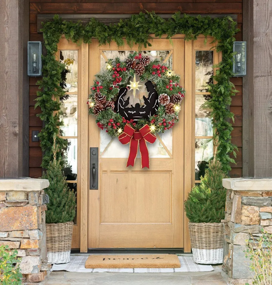 

2023 Рождественское украшение, гирлянды с Иисусом светильник ственский венок, Ранняя дверь, женский новогодний декор, гирлянды