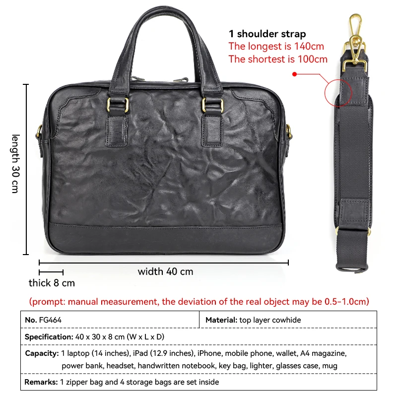 Genuine Leather 14 Inch Laptop Briefcase Men's Business Shoulder Bag Portable Doctor Lawyer Computer Messenger Bag for Women