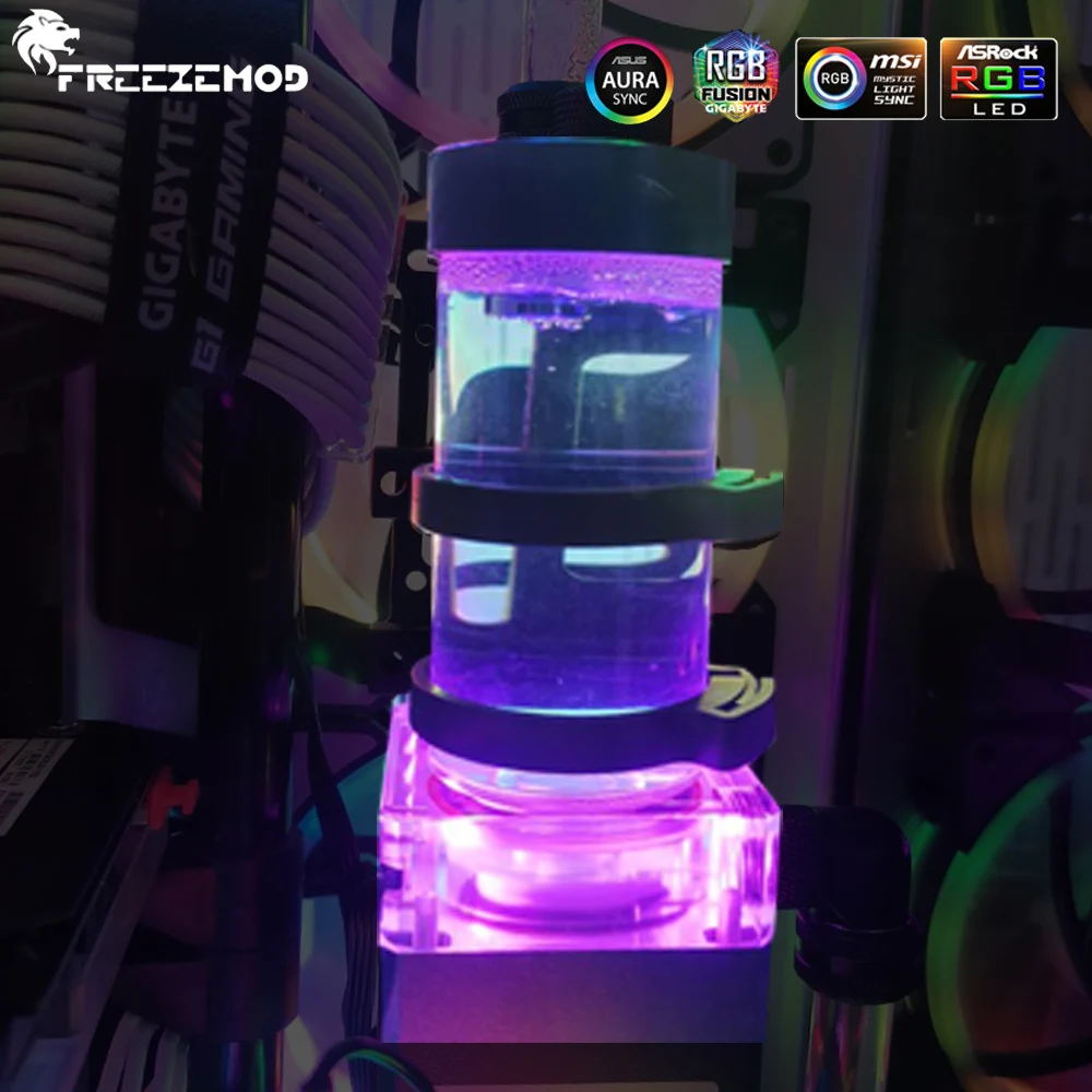 

FREEZEMOD 800L/H RGB Water Tank One-piece Reservoir with Pump Integrated PWM Speed Control Head 4 Meters Flow MOD Watercooler