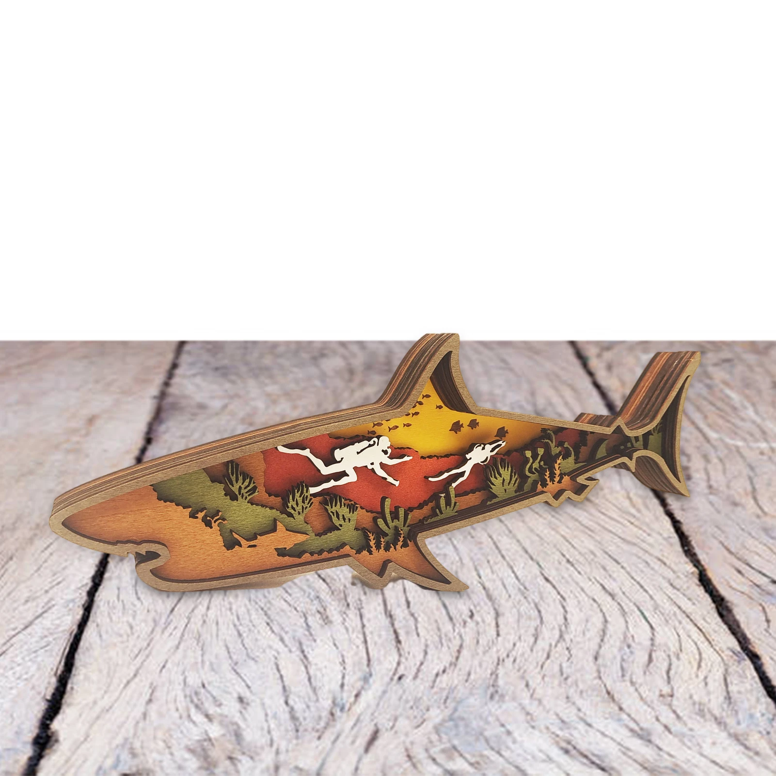 

Wooden Carved Tabletop Statue Rustic Carving Sculpture Decorative Shark Figurine Colorful Ocean Ornament Unique Beach Coastal