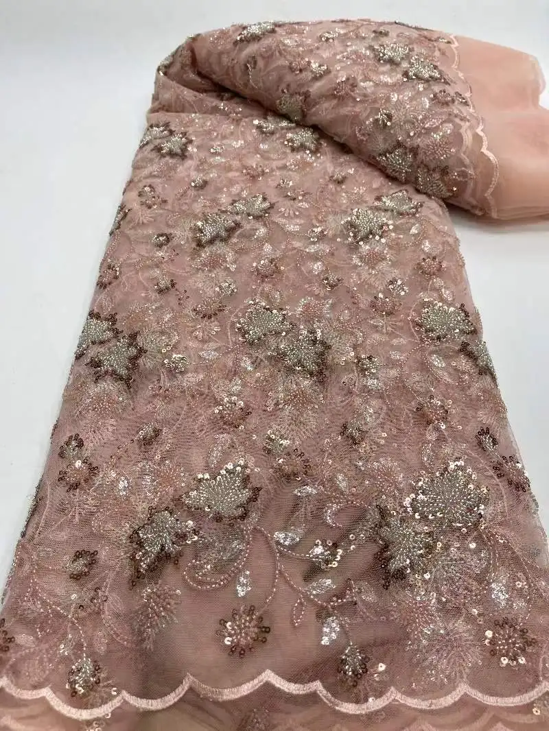 

African Sequins Beaded Lace Fabrics Latest High Quality Sequence Embroidery French Nigerian Lace Fabric For Wedding Sewing JY43G