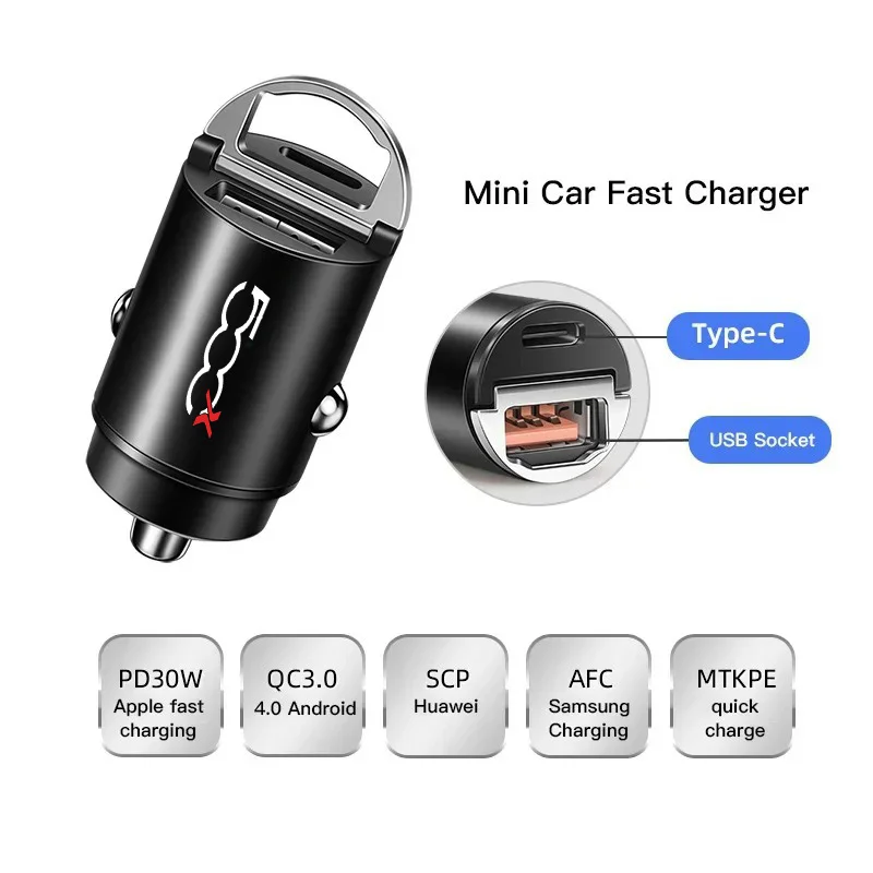 

Автомобильное зарядное устройство, адаптер USB PD Type C, быстрая зарядка, быстрая зарядка для Fiat 500 500C 500X 500L 500sport Abarth 695 автомобильные аксессуары