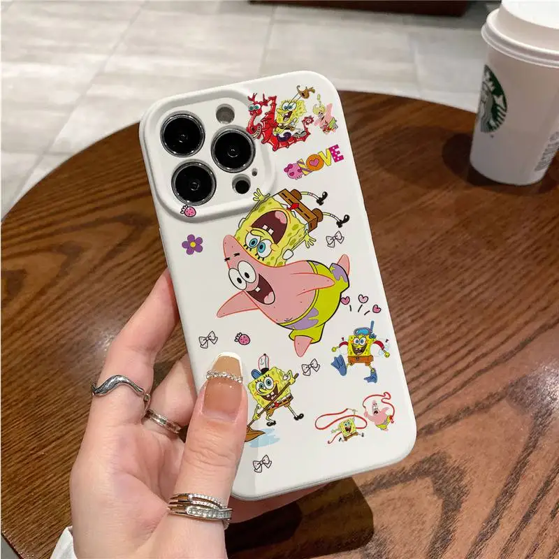Bandai чехол для телефона Губка Боб PatrickStar Kawaii IPhone 13 12 11 Pro Max Mini Xs X Xr 6 6s 7 8 Plus белый