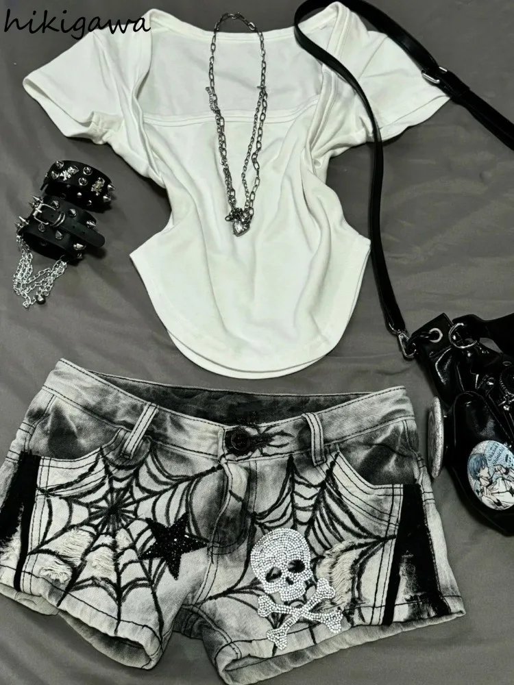 Женские джинсовые шорты в стиле Харадзюку уличная одежда панк летние модные