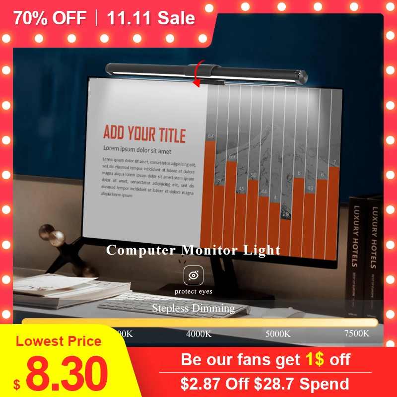 Pаспродажа Монитор компьютерный с плавной регулировкой яркости, настольная лампа для защиты глаз, для обучения, подвесной светильник с RGB-монитором