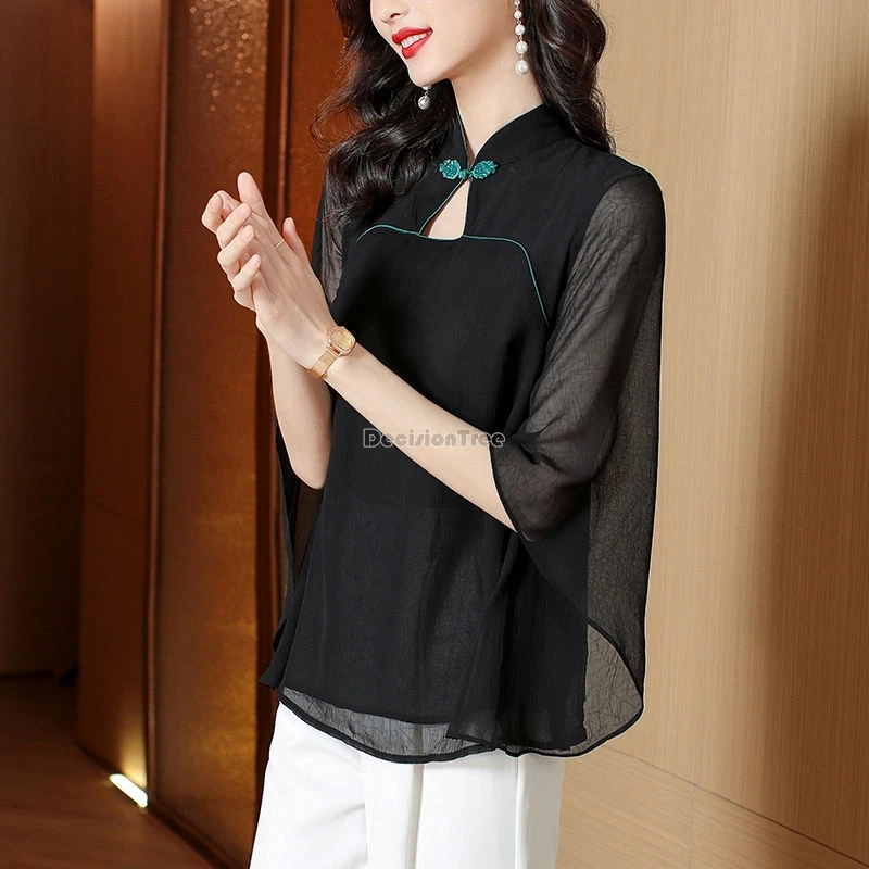 Женская шифоновая блузка в китайском стиле элегантная свободная Элегантная