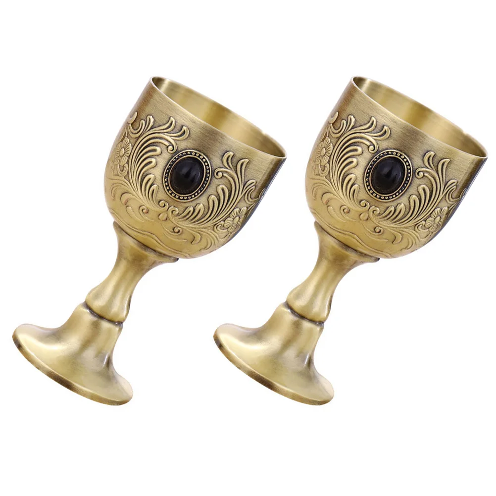

2 Pcs Glass Alloy Goblet Cup Martini Glasses Cocktail Trendy Decor Whiskey Shot Tequila