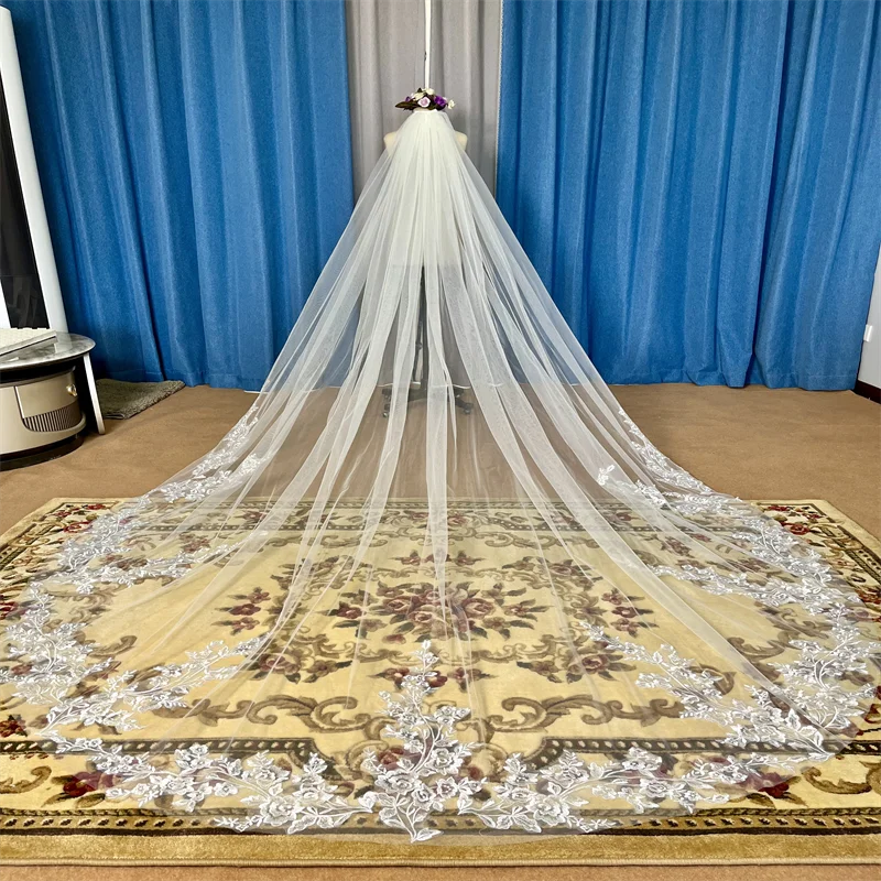 Свадебная фата с длинными кружевными краями роскошная фотофата для невесты