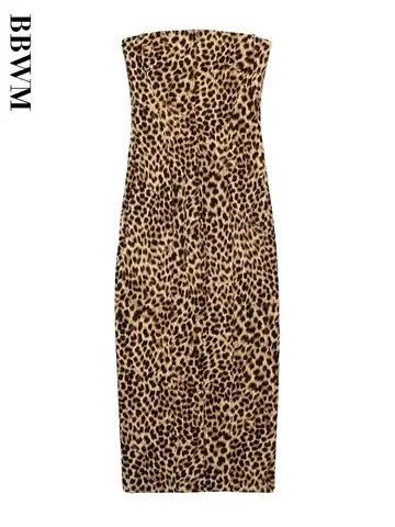 2023 Shoulder Long Dresses For Women Leopard Print Bodycon Dress Vintage Backless Elegant Party Chic Female Sexy Evening Dresses