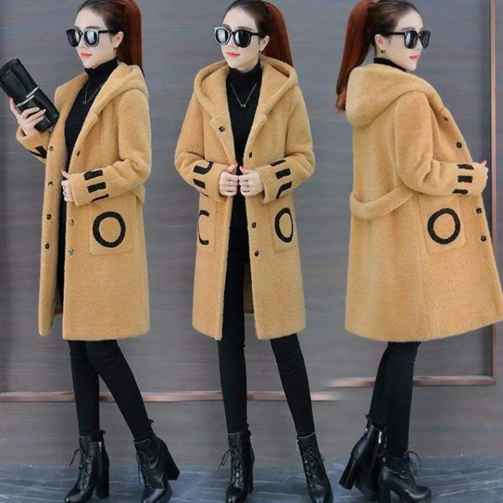 

Plush Overcoat Letter Print Plush Coat Winter Women Thickened Imitation Lambswool Overcoat