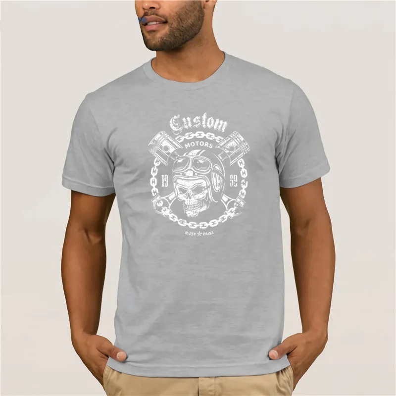 Fashion T-shirt men 2019 New Mens CUSTOM MOTORS SKULL-CAFE RACER PISTON Special Ed.BIKER Vintage Look ! T-Shirt Short Sleeve