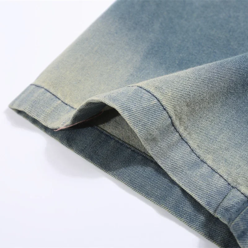 Мужская джинсовая футболка с вышивкой букв хлопковая Футболка круглым вырезом и