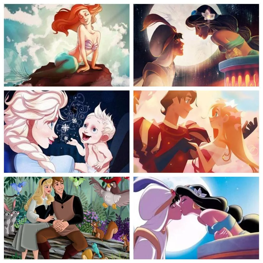

Disney 5D DIY Diamond Painting Cross Stitch Set Prince and Princess Hand Inlay Children's Gifts Home Wall Art Decoration