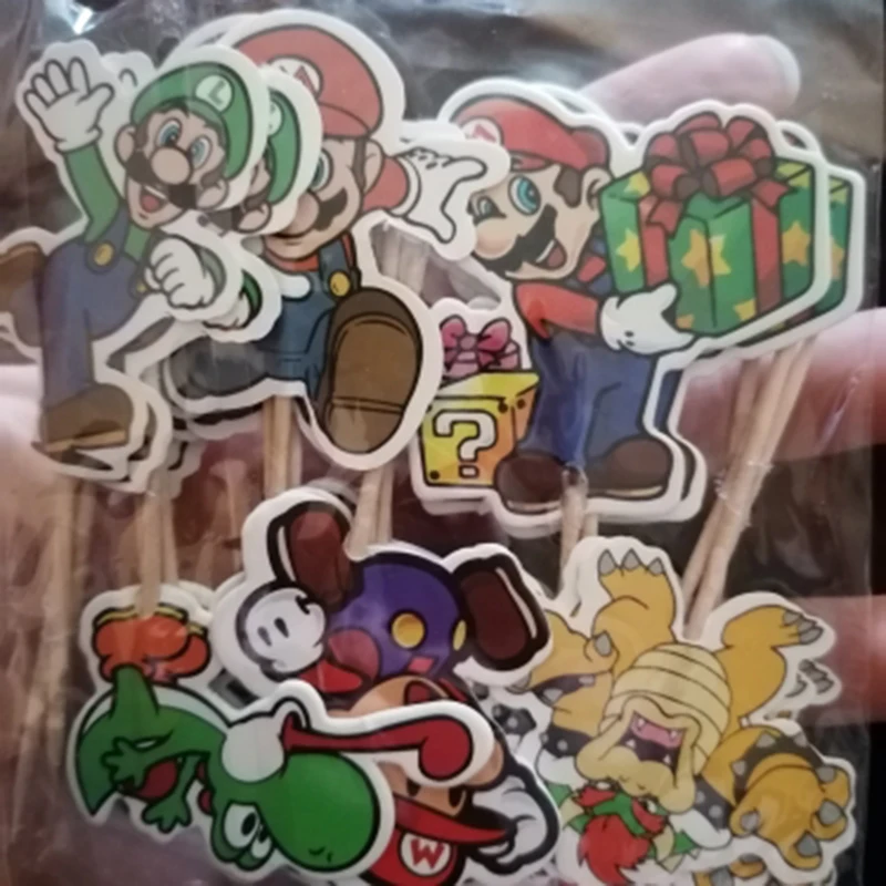 24 шт. Супер Марио аниме мультфильм Брос Луиджи Йоши боусер капкейк топперы для