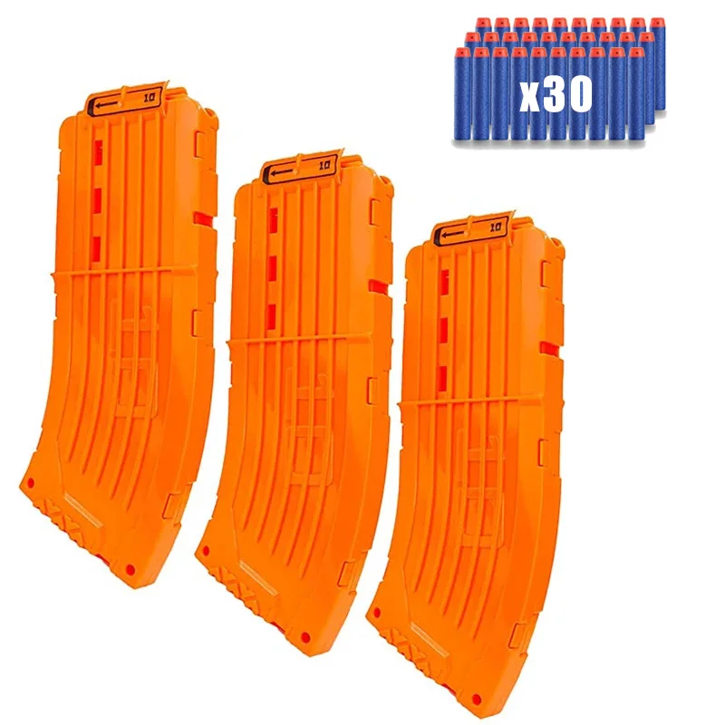 

3Pack Curved Magazine Quick Reload Clip Orange With 30pcs Dart Refill Soft Bullets For Nerf Toy Guns N-Strike Elite Series