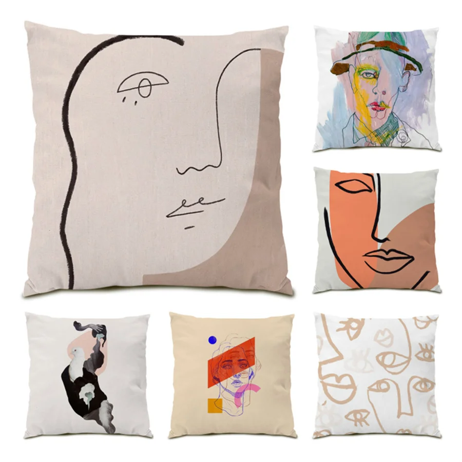 

Abstract Figure Pillow Covers Decorative Cushion Artistic Living Room Decoration Velvet Polyester Linen Pillowcase Cover E0358