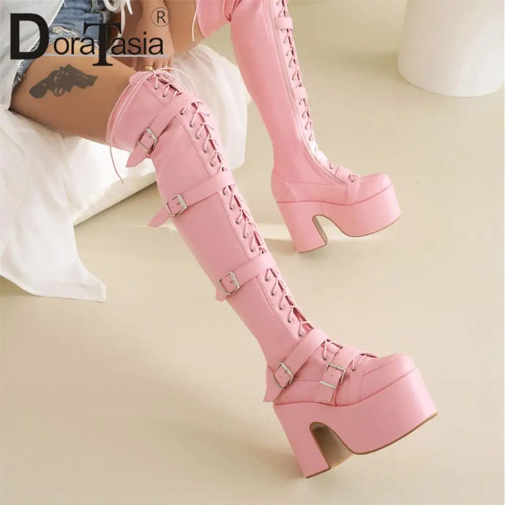 Brand New Ladies Platform Thigh High Boots Fashion Buckle Punk Chunky High Heels women's Boots Party Cosplay Goth Woman Shoes