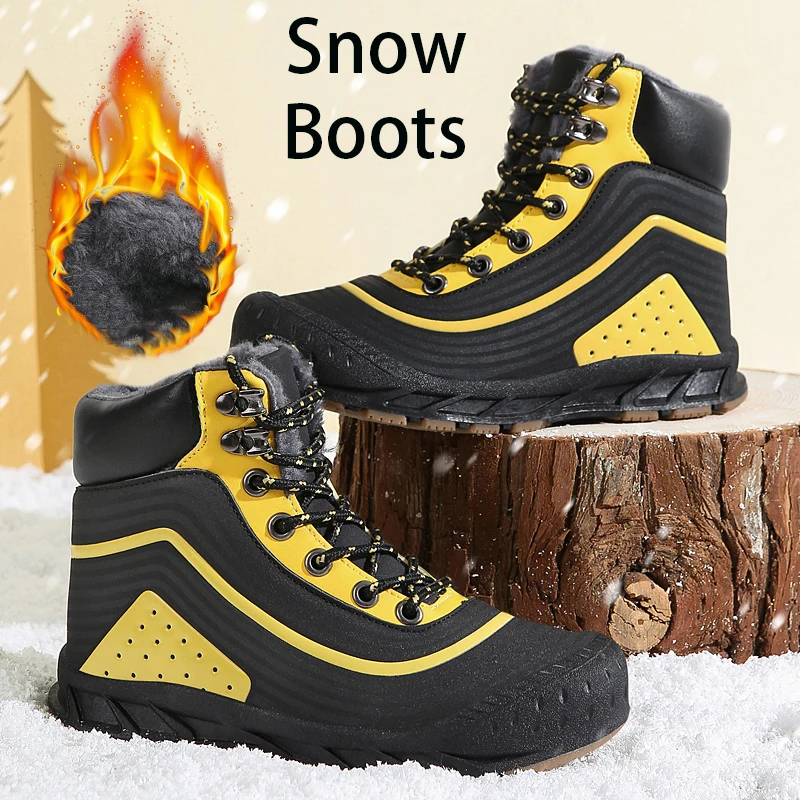 New Winter Kids Snow Boots PU Leather Waterproof Boots Outdoor Keep Warm Children Hiking Boots for Girl Boy Non-slip Ankle Boots