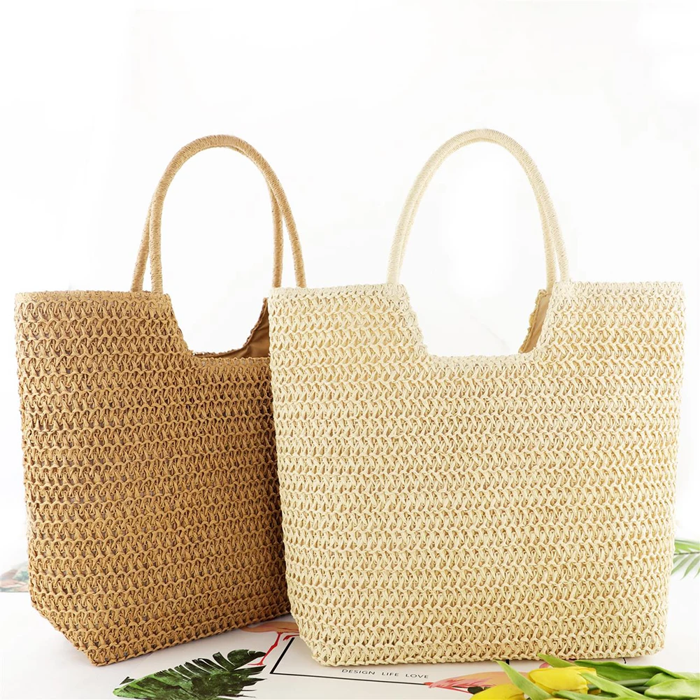 

Women Straw Woven Shoulder Bag Summer Beach Holiday Girls Casual Travel Handbags for Women Traveling Handbag