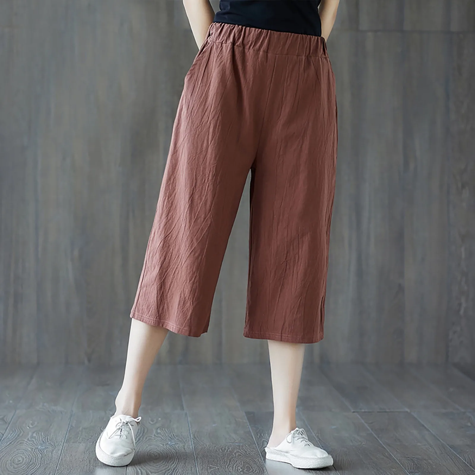 

Casual High Waist Leggings Women Loose Cotton Linen Leggings Solid Sweatpants Push Up Leggings Girl Women Clothing Cropped Pants