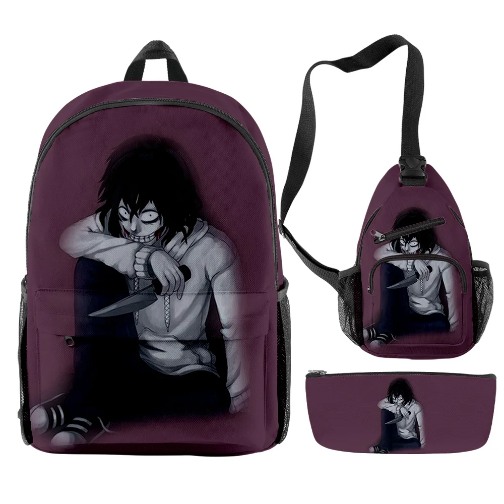 

Creative Jeff the Killer Creepypasta 3D Print 3pcs/Set pupil School Bags Trendy Travel Laptop Backpack Chest Bag Pencil Case