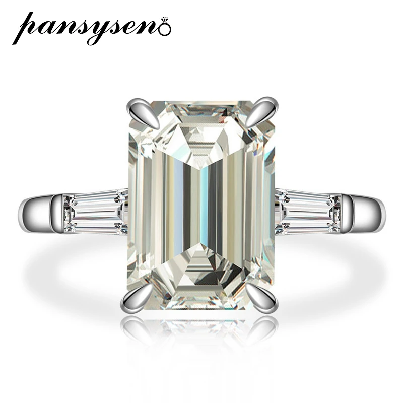 

PANSYSEN Luxury 925 Sterling Silver 7CT Emerald Cut High Carbon Diamond Gemstone Couple Ring Proposal Engagement Diamond Rings