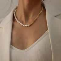 fashion simple temperament korean ins style metal chain pearl necklace is suitable for womens jewelry wedding party gifts
