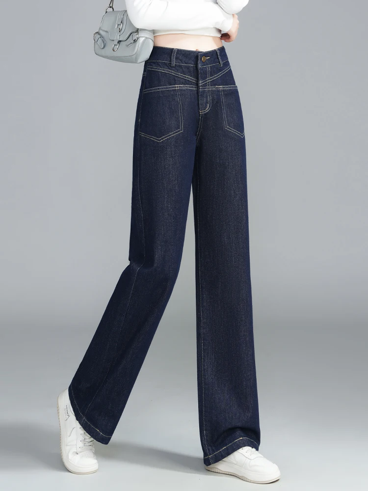 Plus Size Straight Jeans Women's Spring/Autumn/Winter 2024 New Small High Waist Slimming Fleece-lined Capri Narrow Wide Leg P...