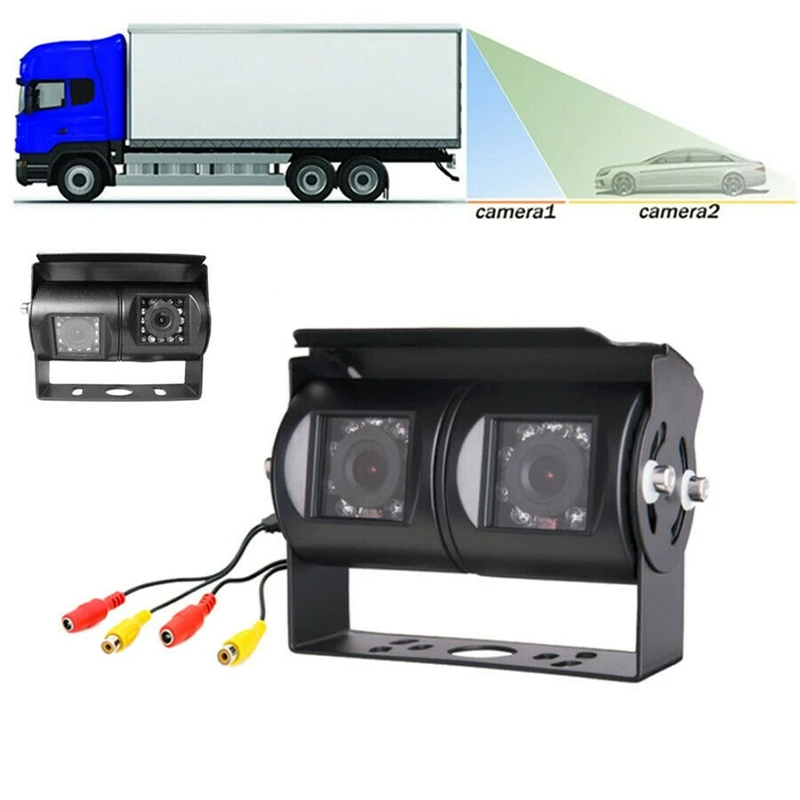 

RCA Car Dual Lens Reversing Camera RV Backup Camera Twin Adjustable Angle Lens Rear View CCD Camera For Truck Bus