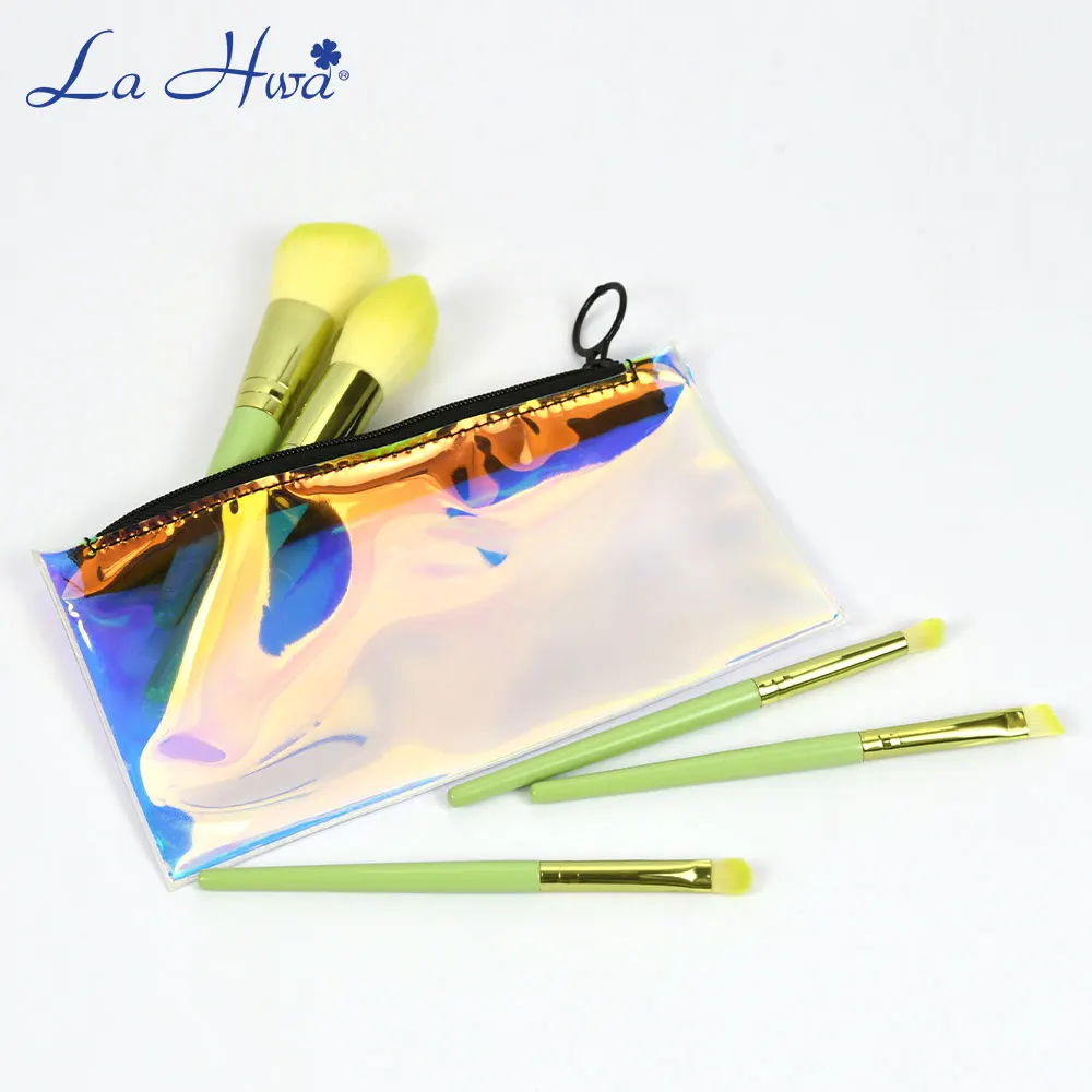 

5pcs Portable Green Makeup Brushes Set With Storage Makeup Bag Laser Color Eyeshadow Blush Contour Brushes Cosmetic Beauty Tool