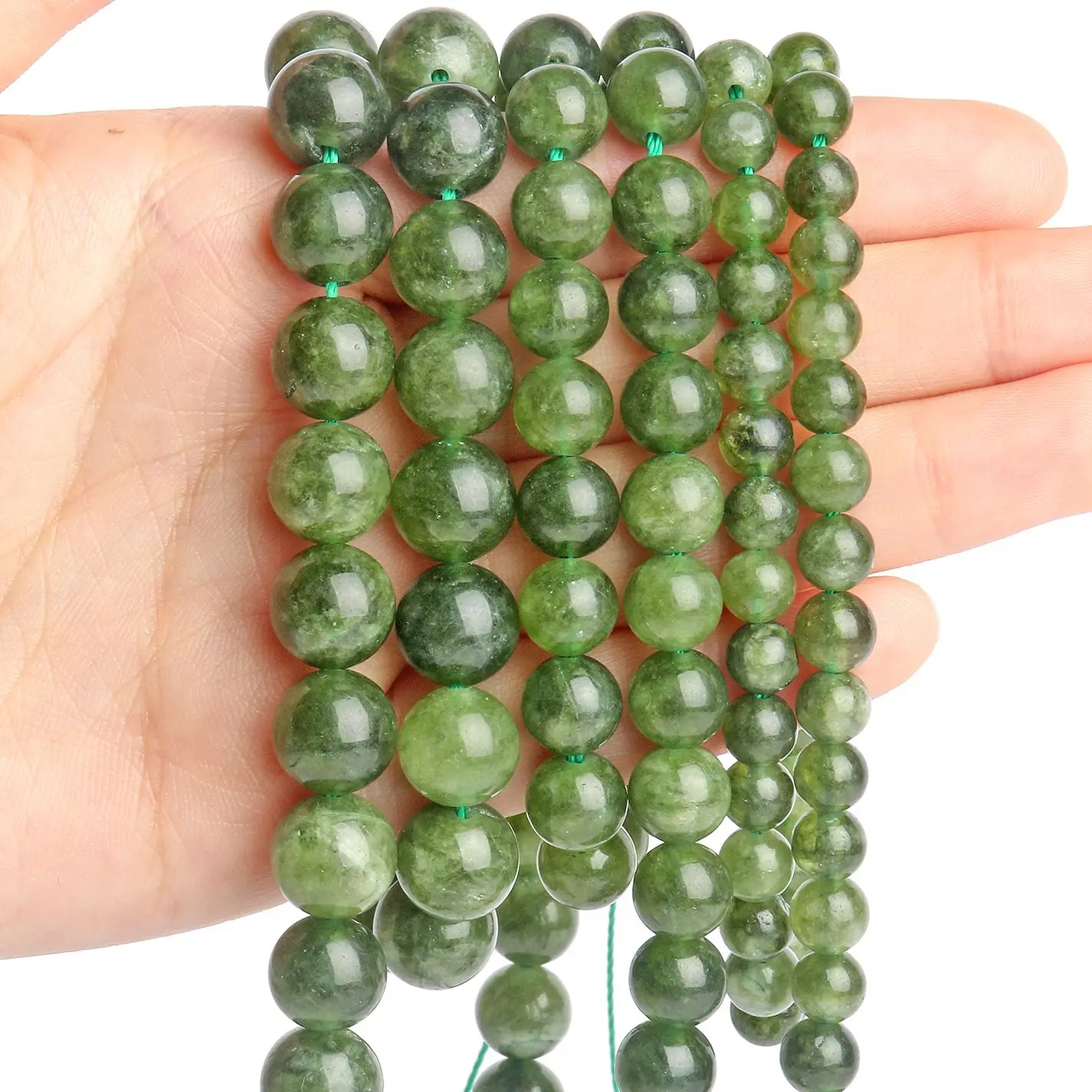 Бусины Из Натурального зелёного яшмы круглые незакрепленные нефритовые