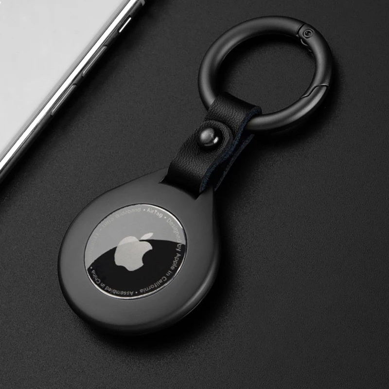 Étui de protection à pendentif en cuir et métal pour Apple Airtags  haute qualité  porte-clés