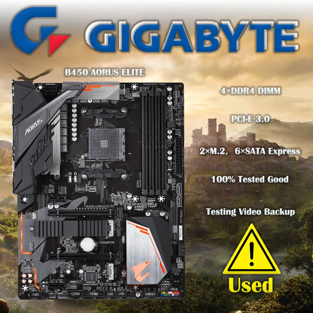 Gigabyte GA B450 AORUS ELITE материнская плата с разъемом AM4 DDR4 B450 десктопная материнская плата M.2 NVMe PCI-E X16 3,0