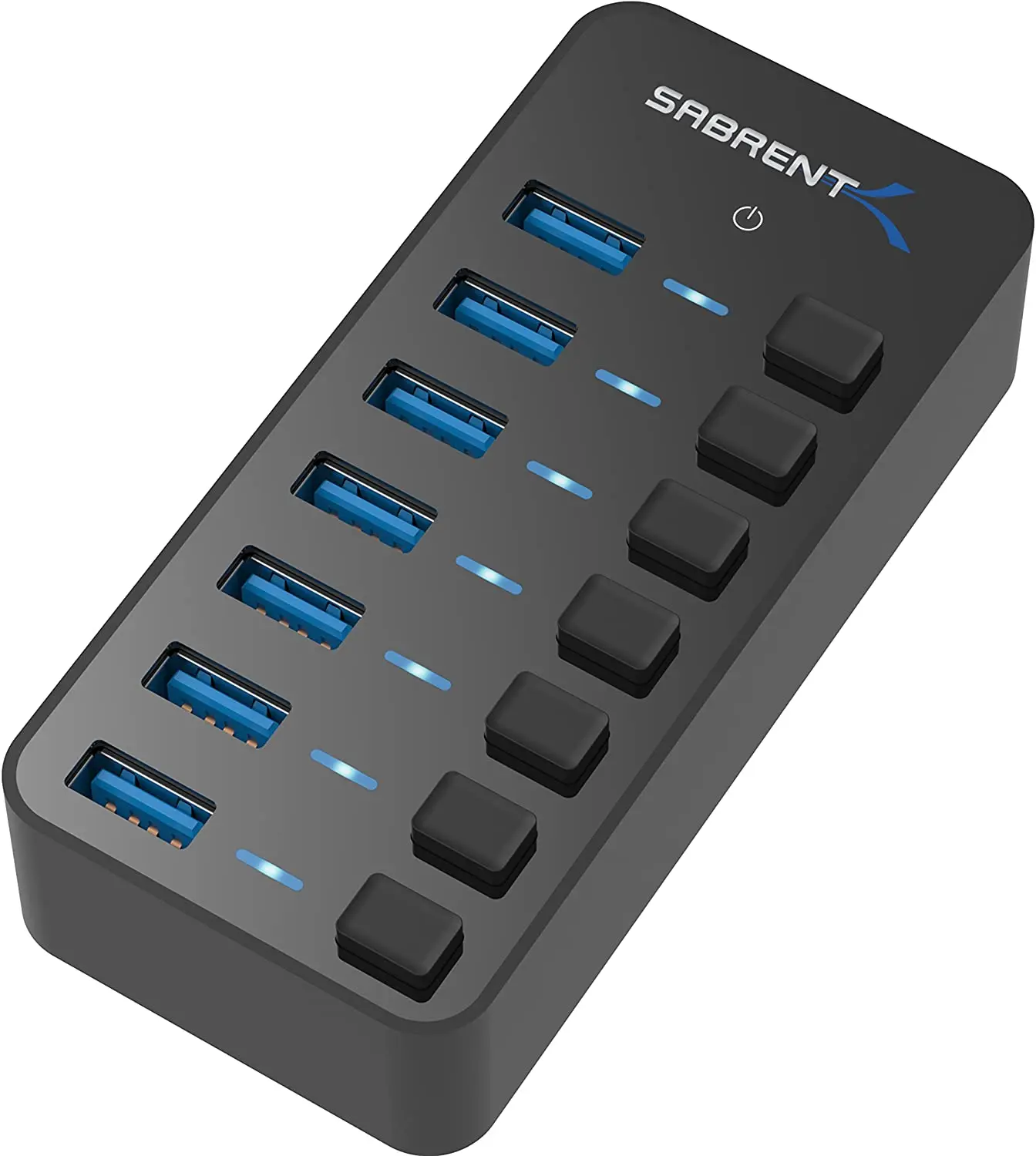 

7-портовый концентратор USB 3,0 sabаренда 36 Вт с индивидуальными переключателями питания и светодиодами включает в себя адаптер питания 36 Вт 12 В/...