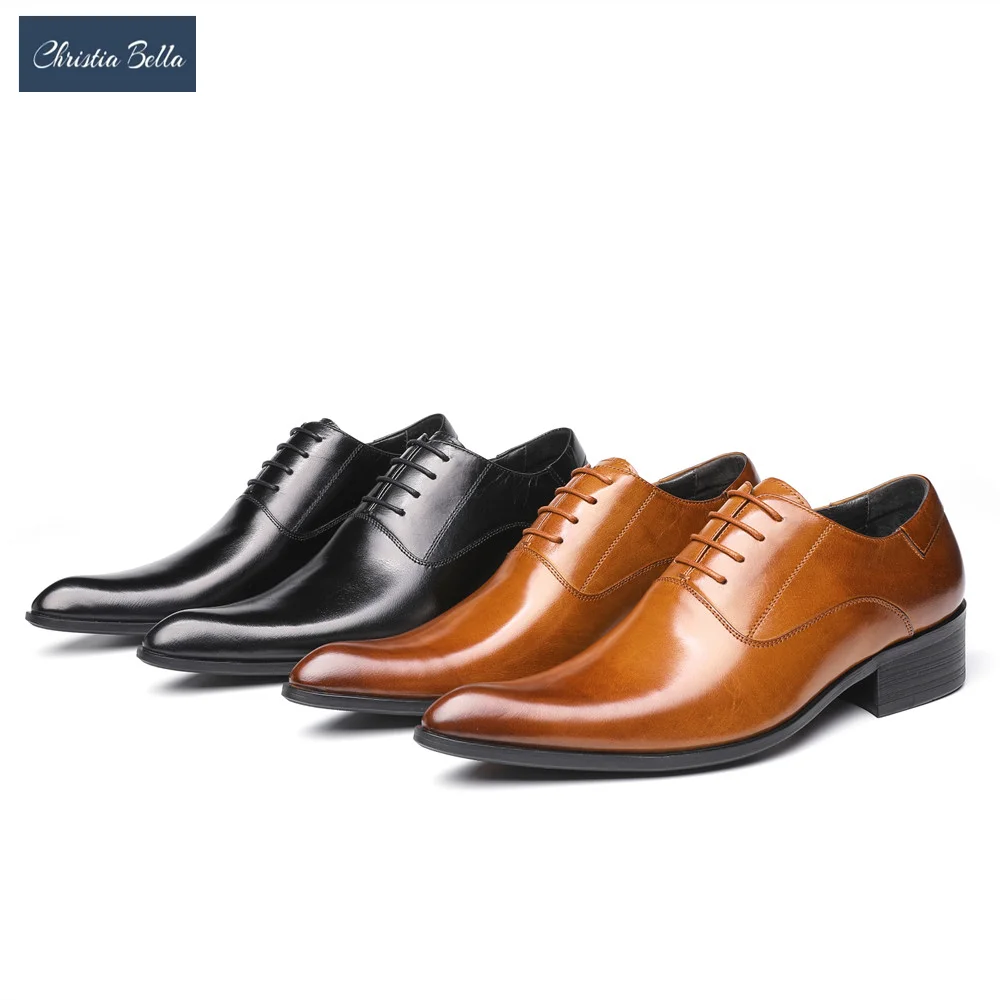 

Christia Bella Handmade Genuine Leather Male Oxford Shoes Pointed Toe Lace Up Men Business Formal Shoes Office Shoes for Men