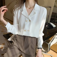 v collar chiffon blouse female white shirt female blouses woman spring autumn long sleeve harajuku shirt loose vintage tops 33e