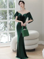 vs110029 2022 new lady elegant dark green party velvet mermaid dress