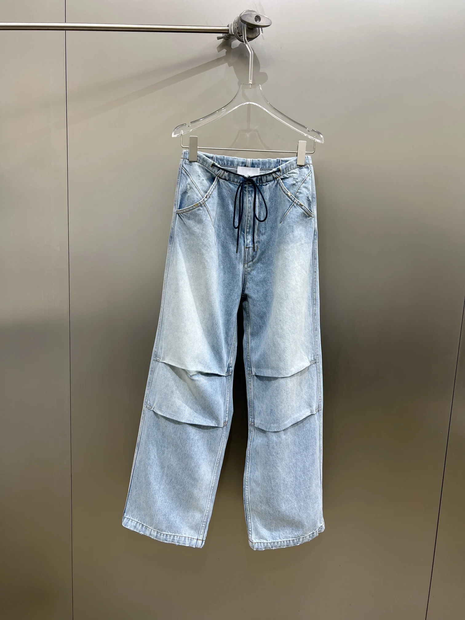 2023 spring and summer new high-waisted lace-up loose jeans lazy casual suitable for any leg type