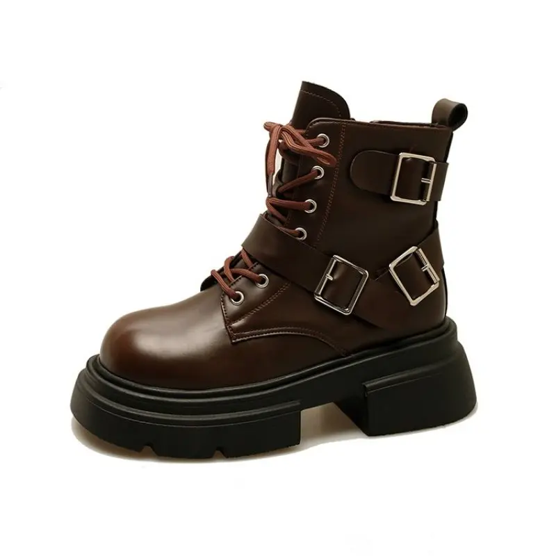 Женские ботинки до середины икры кроссовки на платформе с ремешком и пряжкой