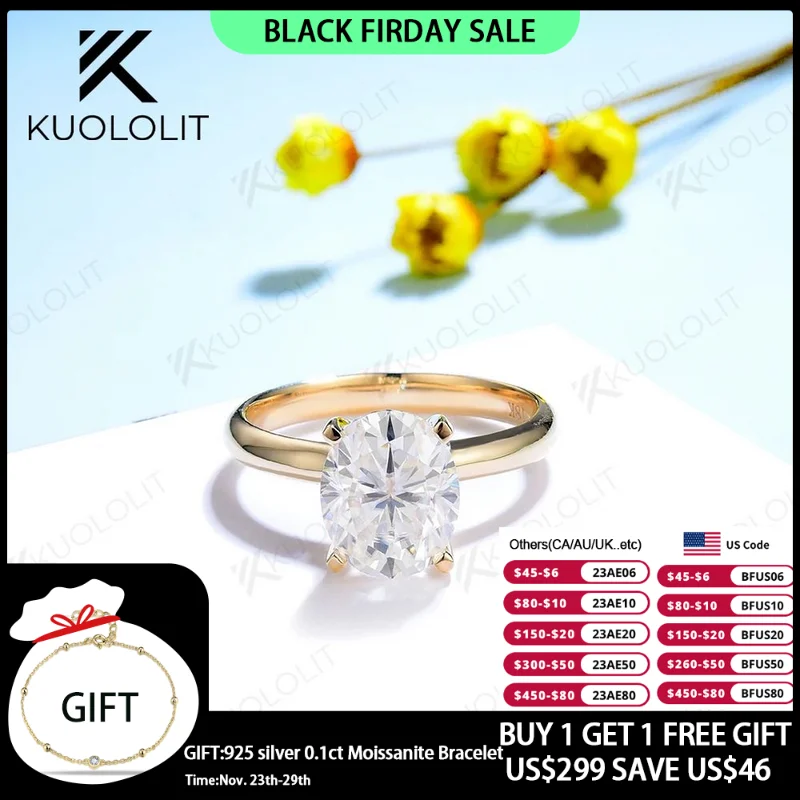 

Женское кольцо с бриллиантом Kuololit, кольцо из белого золота с овальным вырезом 18K 14K, 3 карата для помолвки и свадьбы